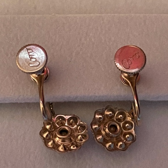 Vintage Coro Dangle Screw Back Earring Citirine /  Clear Rhinestone - Picture 3 of 5